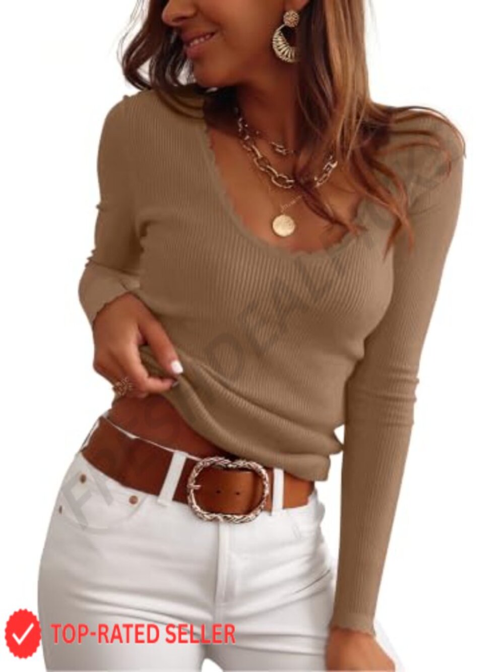 Women's Long Sleeve Scoop Neck Ribbed Knit Sweater Pullover Fall Layer